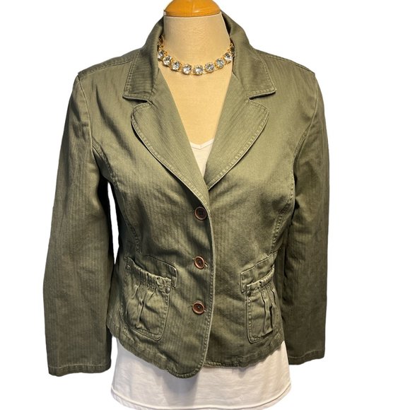 SONOMA Green Blazer Jacket Sz PL Petite Large 100% Cotton Button Up - Picture 3 of 16
